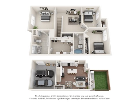 Floor plan for 3 beds, 2.5 baths, 1657 sqft